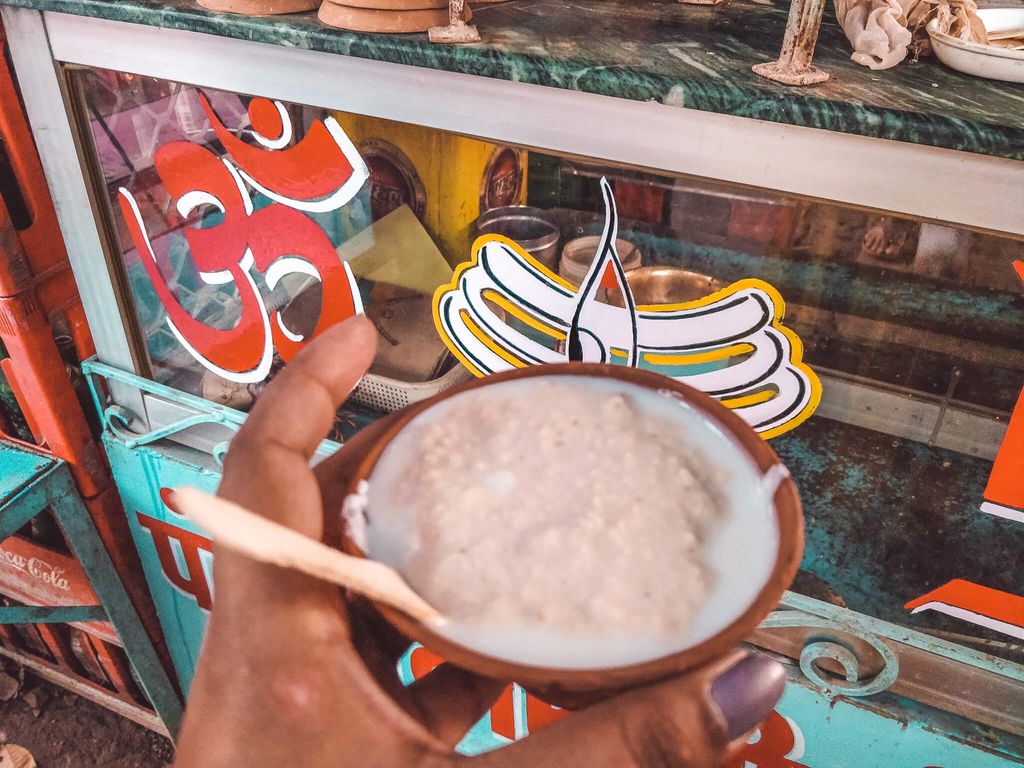 Famous Varanasi street food: Lassi with rabdi