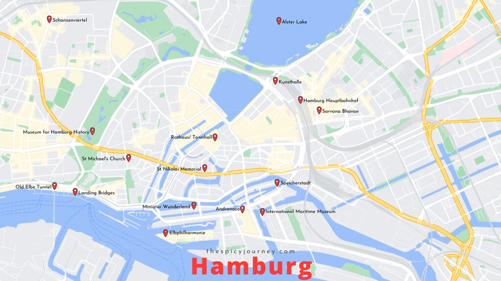 Map of things to do in Hamburg in 2 days